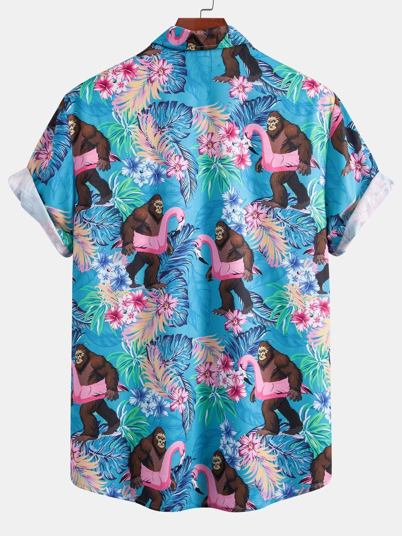 Timoteo® | Tropical Plants And Orangutan Print Button Up Shirt - Image 2