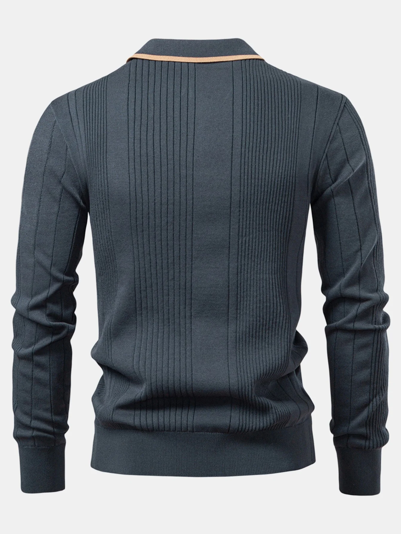 Timothy | Long Sleeved Knitted Stripe Jacquard Polo Shirt - Image 6