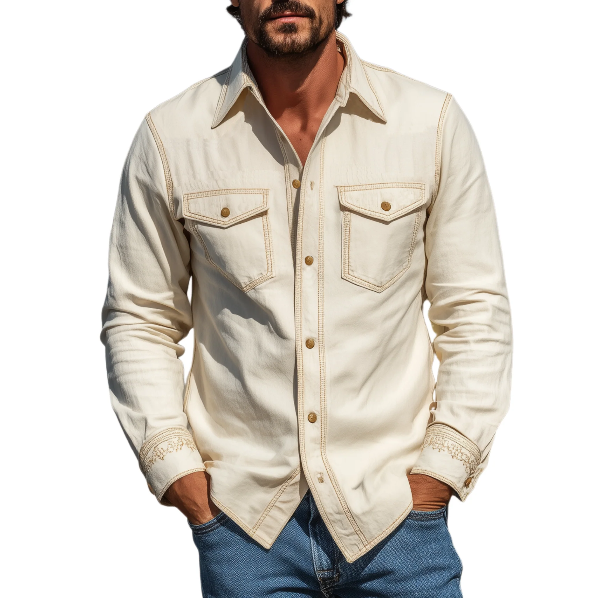 Toby | Men'S Spring And Summer Fashion Casual Cotton Blended Cuff Embroidered Long Sleeve Shirt