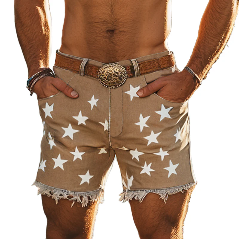 Toby | Men'S Summer Fashion Star Print Raw Edge Denim Shorts