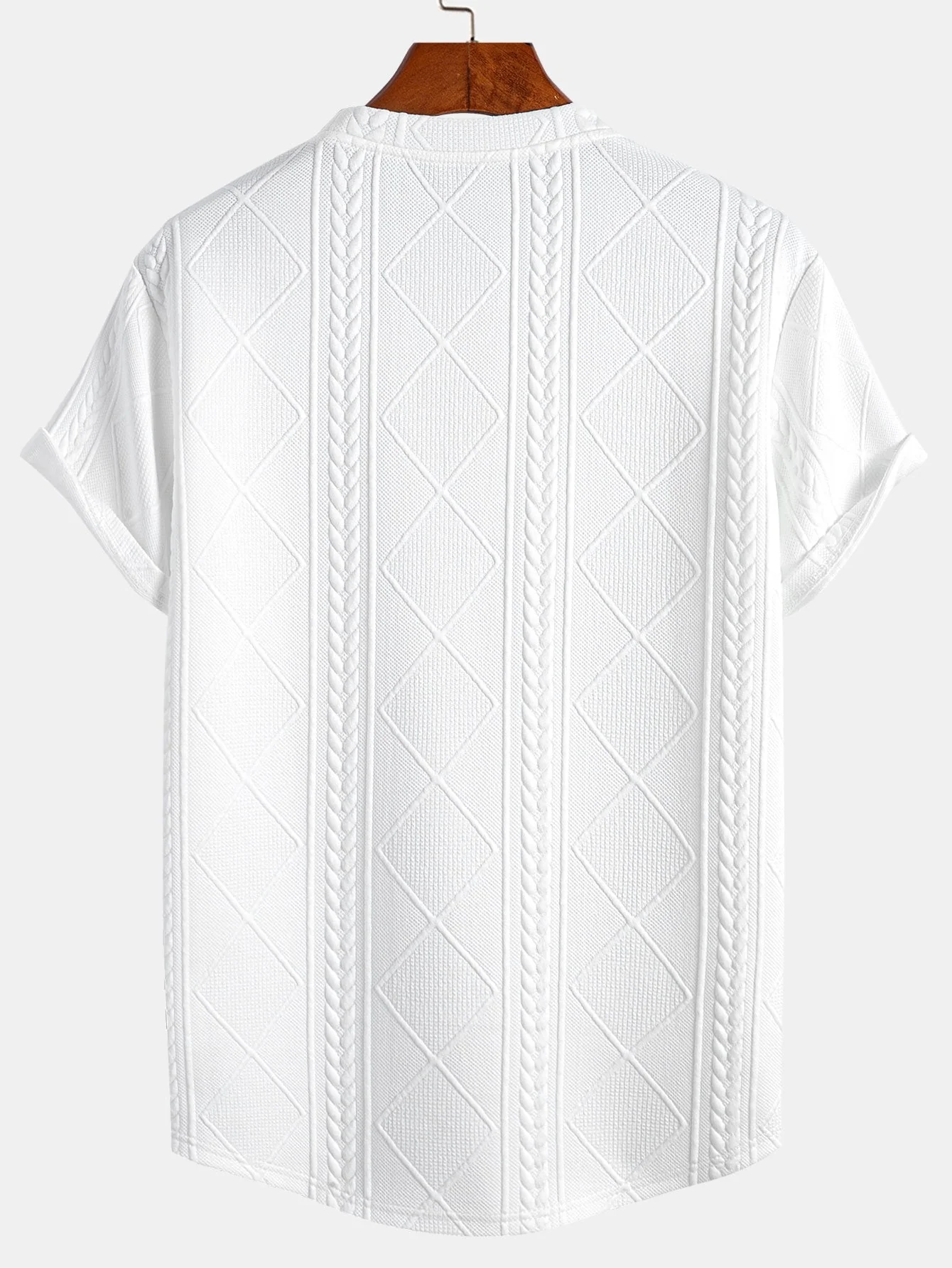 Tomás® | Short Sleeve Geometric Jacquard Arc Hem T-Shirt & Drawstring Corduroy Cargo Jogger Pants - Image 5