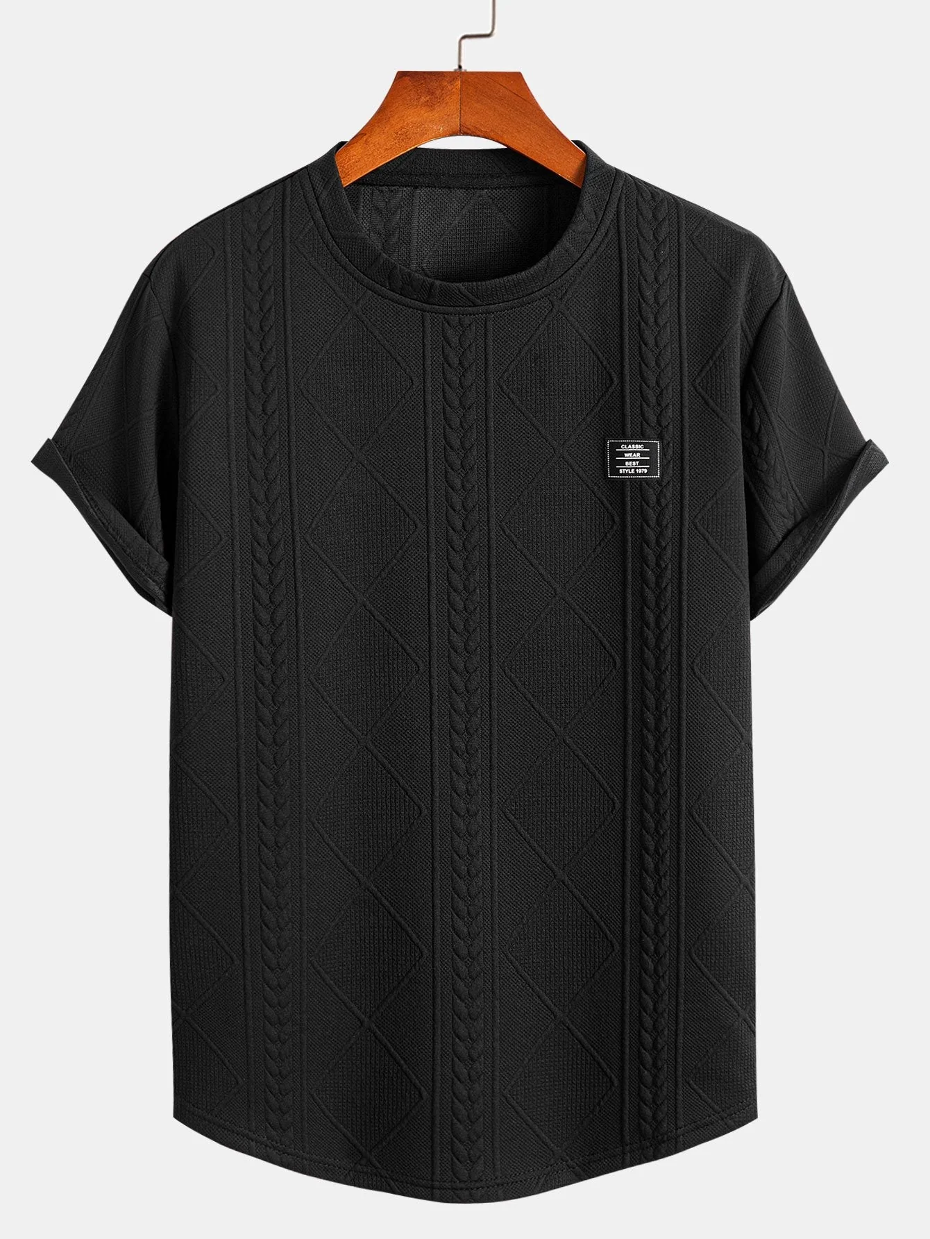 Tomás® | Short Sleeve Geometric Jacquard Arc Hem T-Shirt & Drawstring Corduroy Cargo Jogger Pants - Image 6