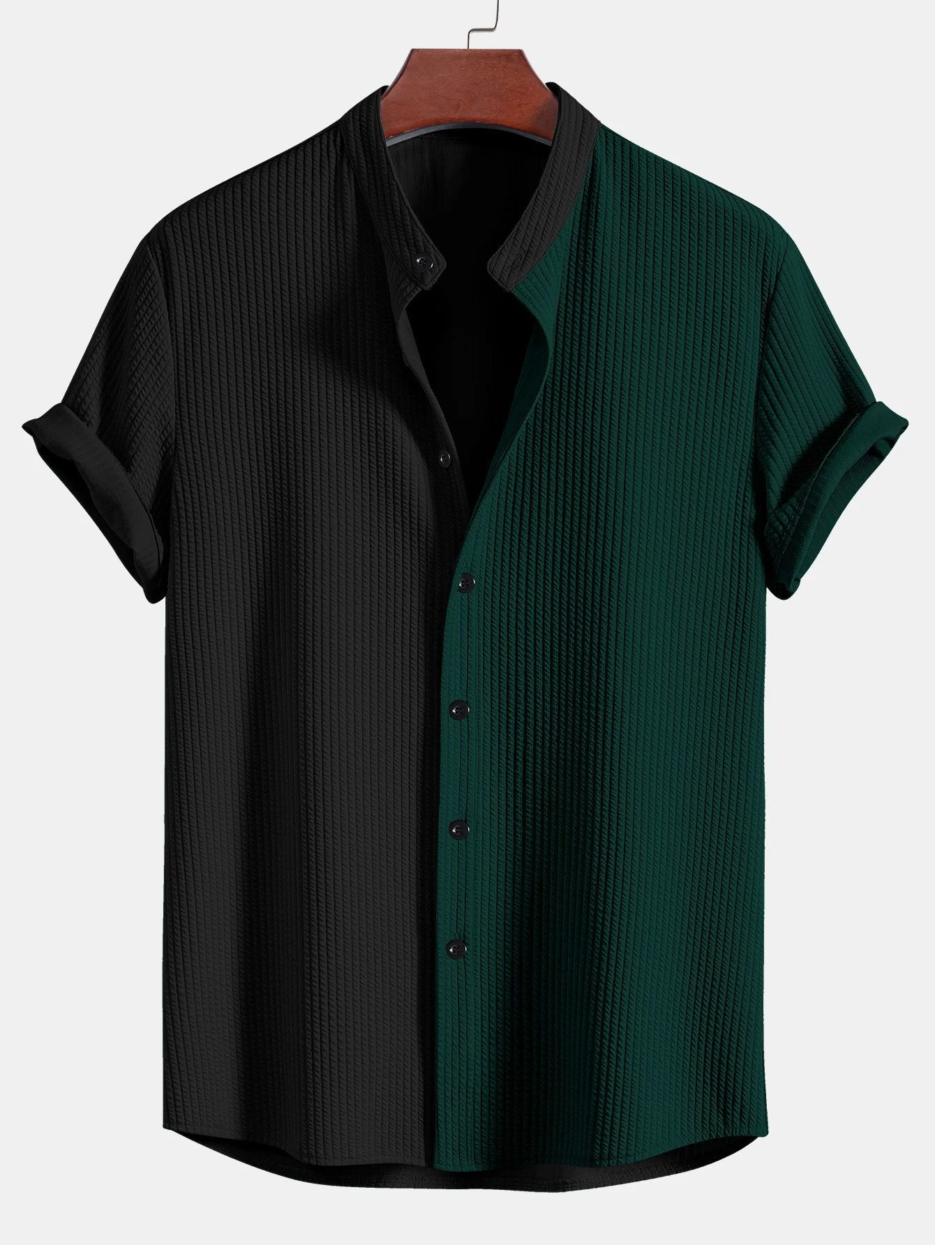 Tristan® | Two Tone Muscle Fit Ribbed Stand Collar Shirt