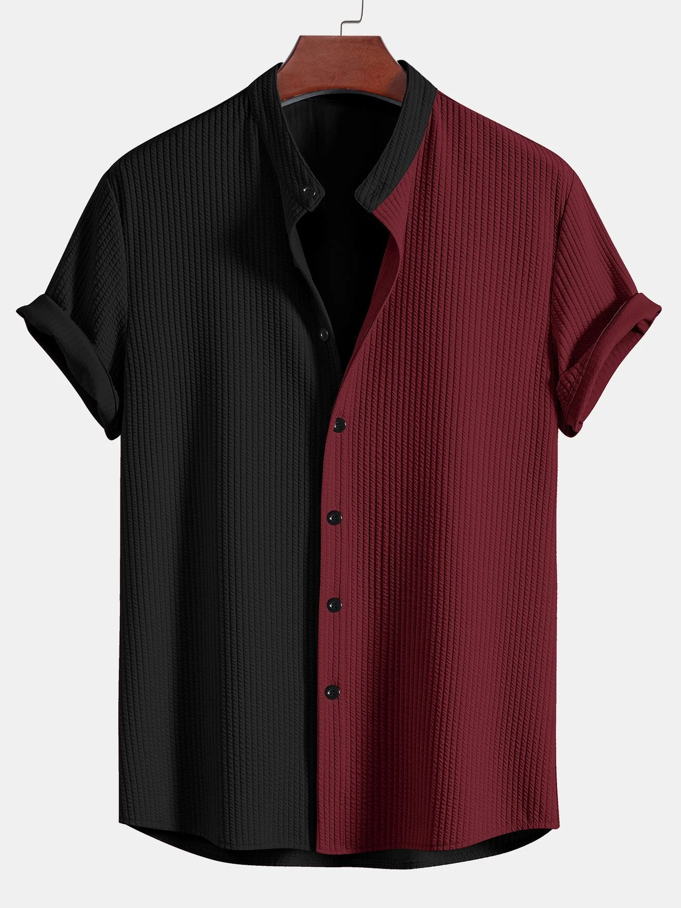 Tristan® | Two Tone Muscle Fit Ribbed Stand Collar Shirt - Image 2