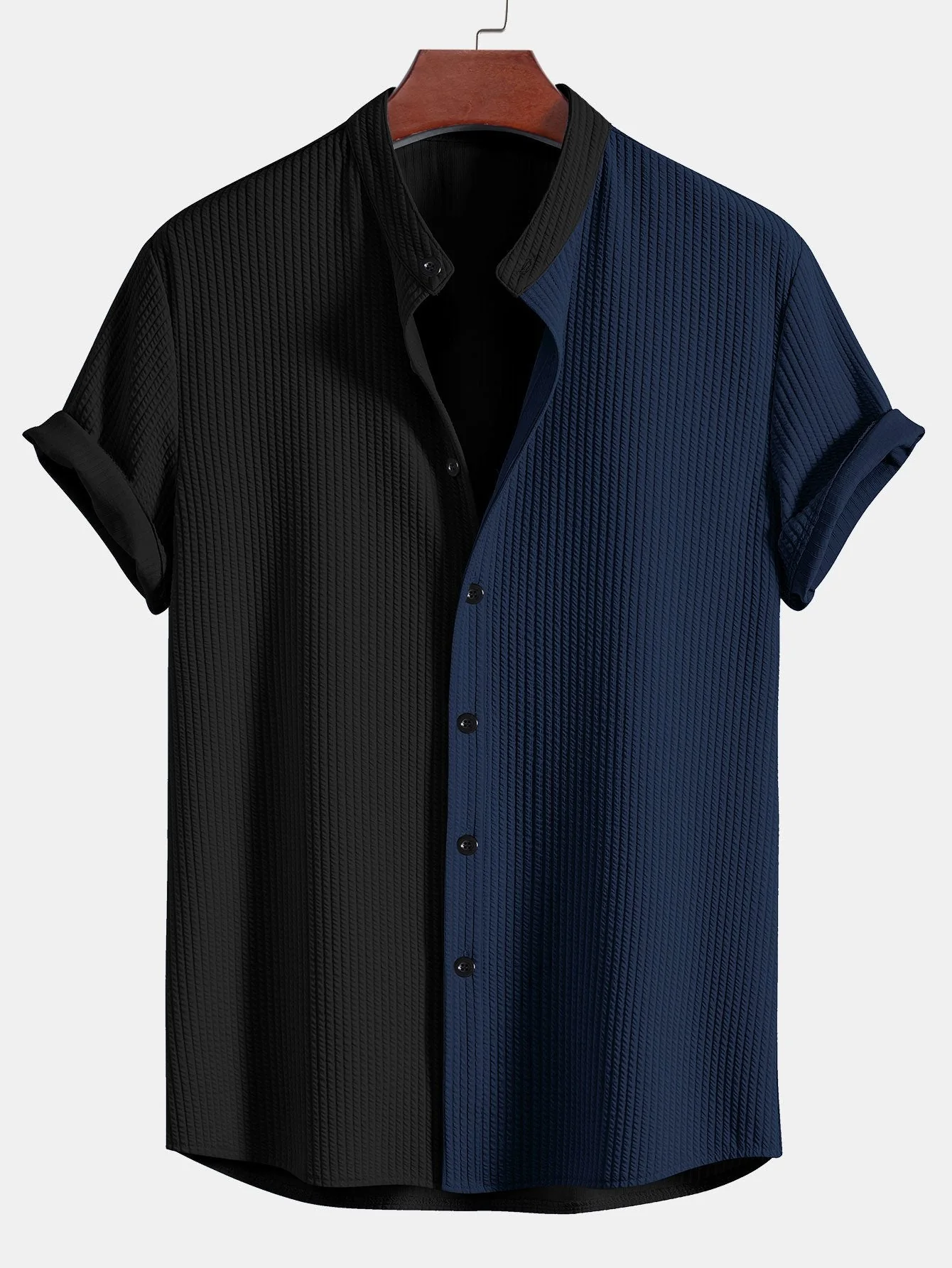 Tristan® | Two Tone Muscle Fit Ribbed Stand Collar Shirt - Image 3