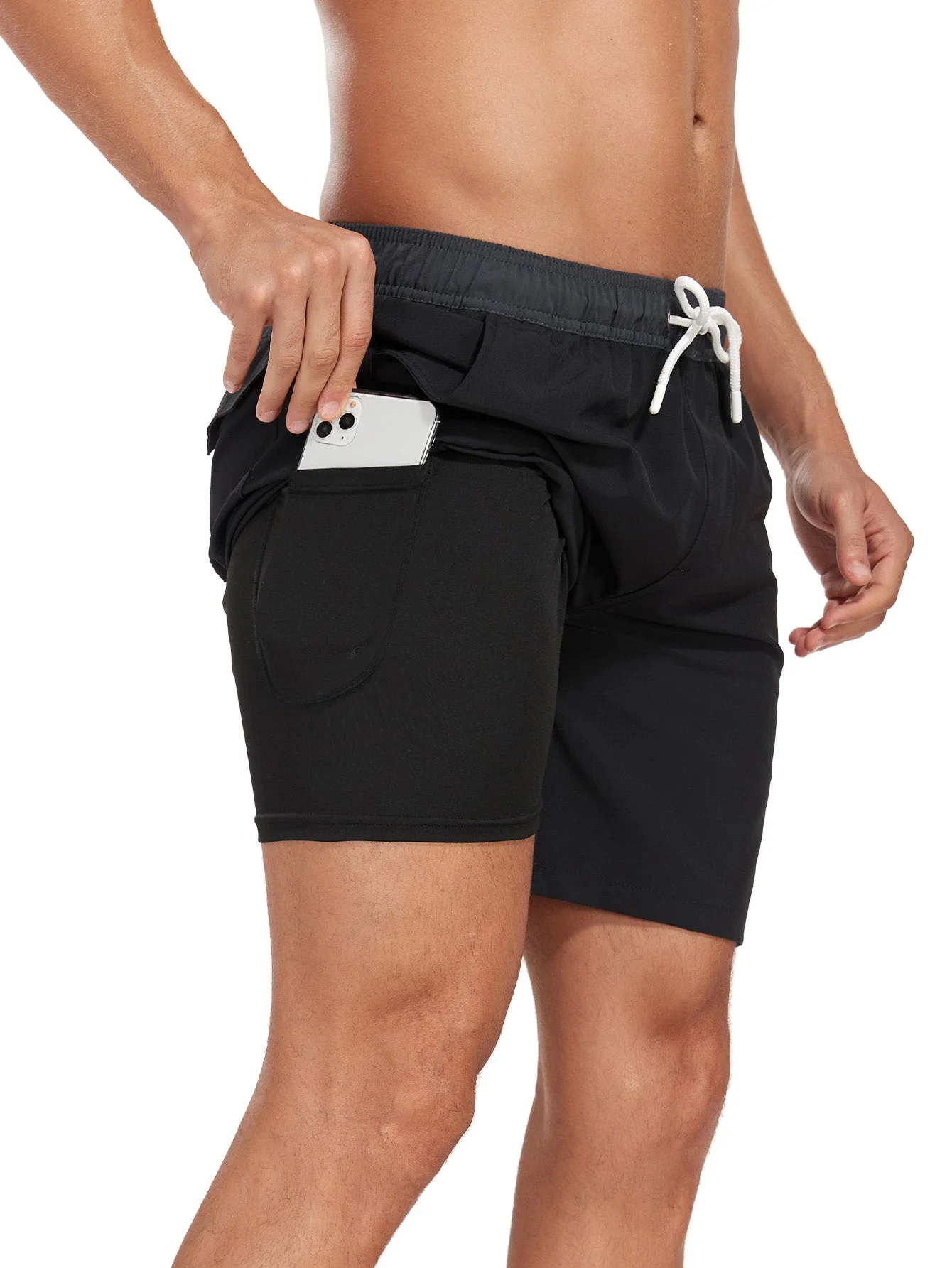 Ulises® | 2 In 1 Solid Color Drawstring Swim Shorts With Pocket - Image 17