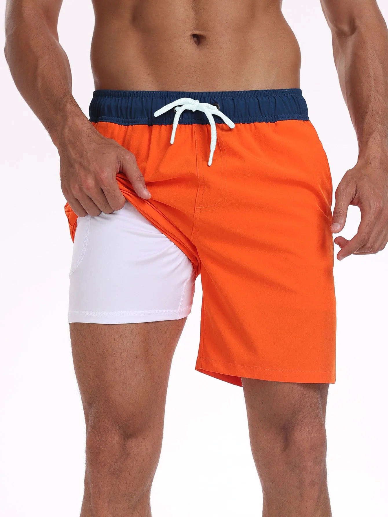 Ulises® | 2 In 1 Solid Color Drawstring Swim Shorts With Pocket - Image 6