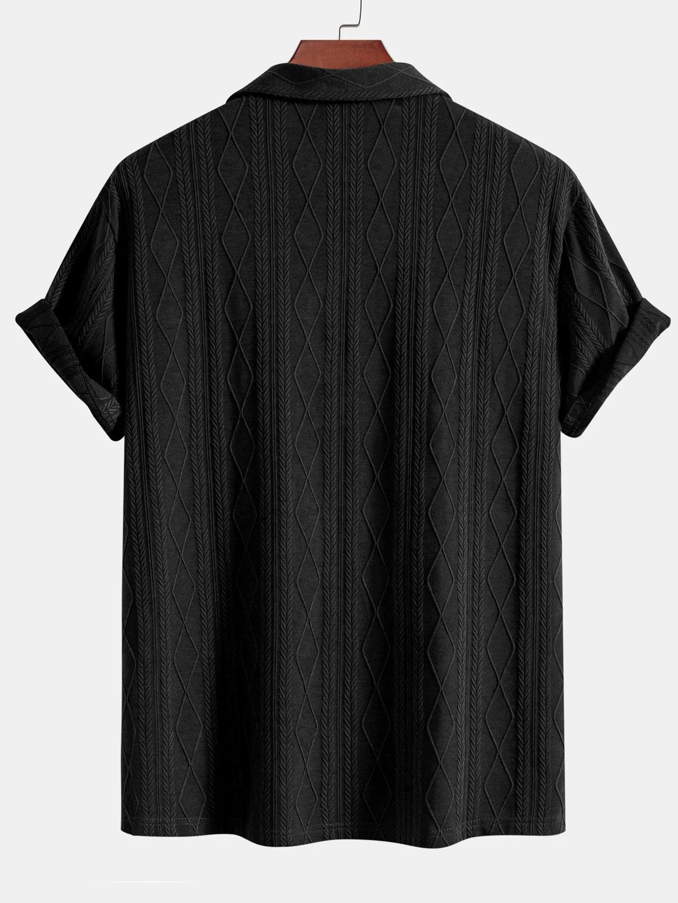 Ysidro® | Knitted Geometric Rhombus Jacquard Cuban Shirt - Image 6