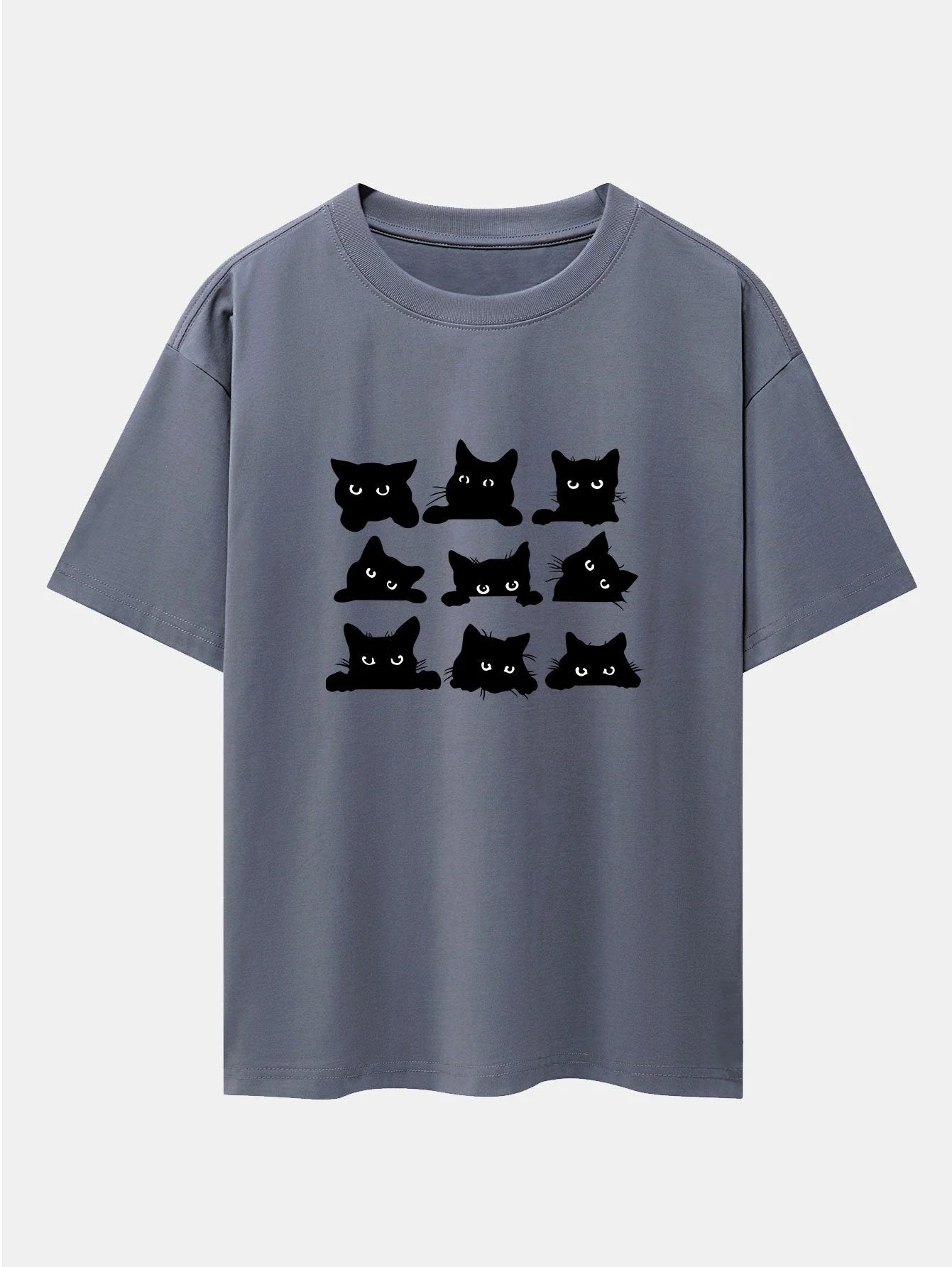 Zacarías® | Black Cat Staring Print Drop Shoulder Oversize T-Shirt - Image 2